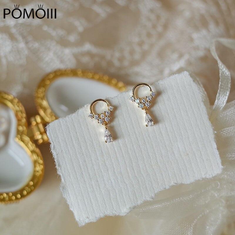 Серьги-гвоздики с кристаллами в форме капли воды, покрытые серебром 925 пробы и позолоченные 14-каратным золотом, женские модные простые свадебные украшения