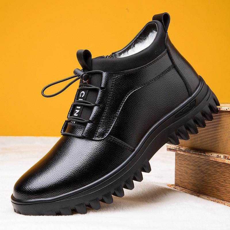 Новые зимние теплые ботинки мужские туфли верхний слой коровьей кожи повседневные кожаные ботинки плюшевые шерстяные интегрированные мужские кожаные ботинки Botas Hombre