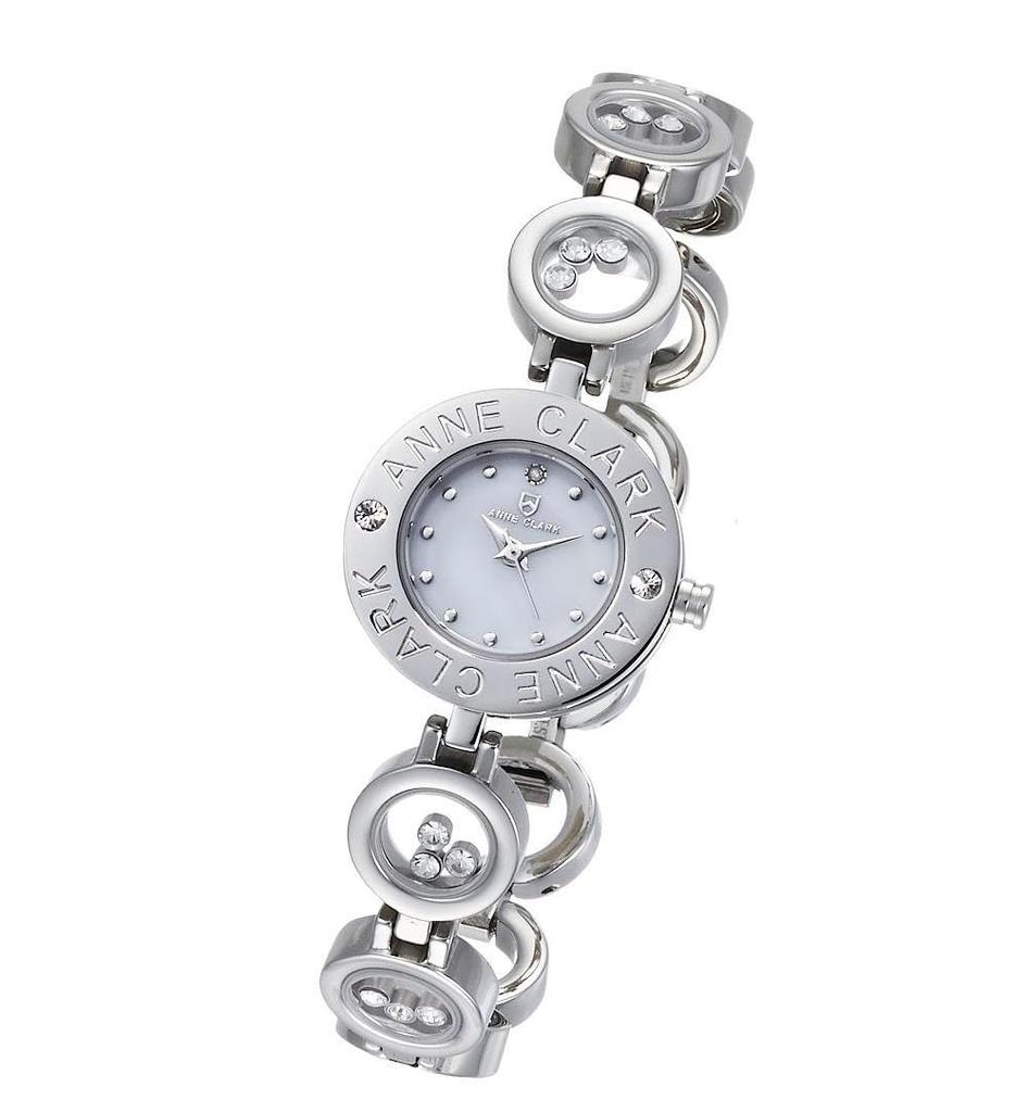 ANNE CLARK Watch 1008 Series Natural Shell Dial Natural Diamond Moving Stone Bracelet Women's (Silver/White Dial)