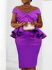 Purple Party Dresses for Women Off Shoulder Ruffles Folds Shiny African Female Birthday Prom Summer Night Date Out Package Hip Outfits