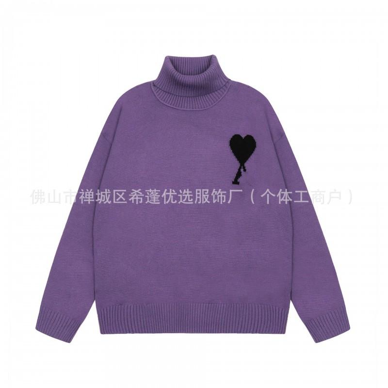 Oversized Knit Sweater With Heart Jacquard Round Neck Loose Fit Unisex Casual Pullover