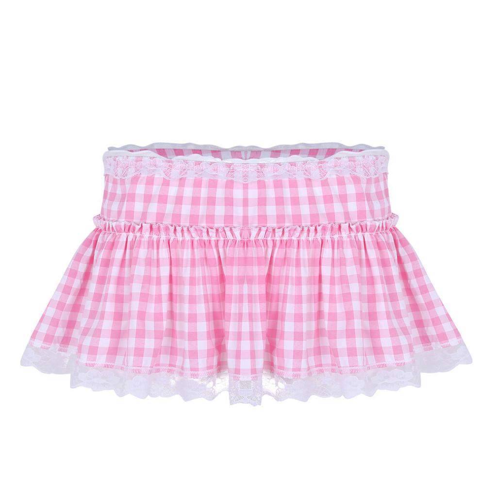 Adult Men Women Short Skirts Lace Hem Pleated Mini Skirt Sissy Underwear Sleepwear