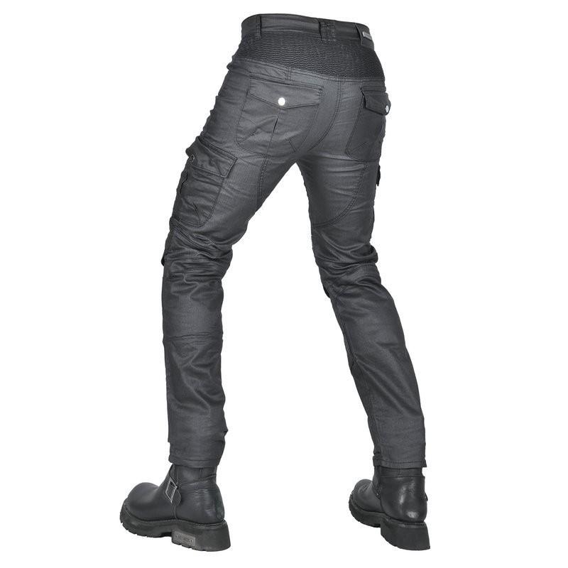 Mens Motorcycle Riding Pants With Protective Padding Reinforced Seams Multi-Pocket Tactical Design Stretchable Coated Fabric Fall