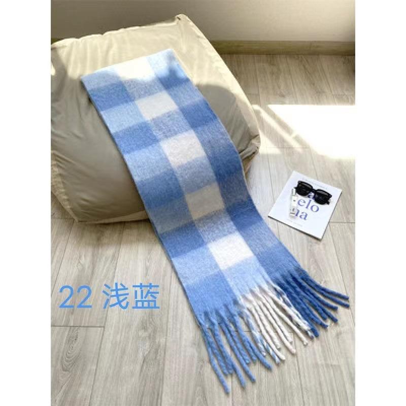 Plaid Scarf Women's Atmosphere Warm New Dry Rose Powder Autumn and Winter White Soft Fringed Shawl Scarf