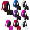 Kids Girls Stylish Clothing Set for Skating Training Wear Outfits Long Sleeve Contrast Color Leotards and Shorts