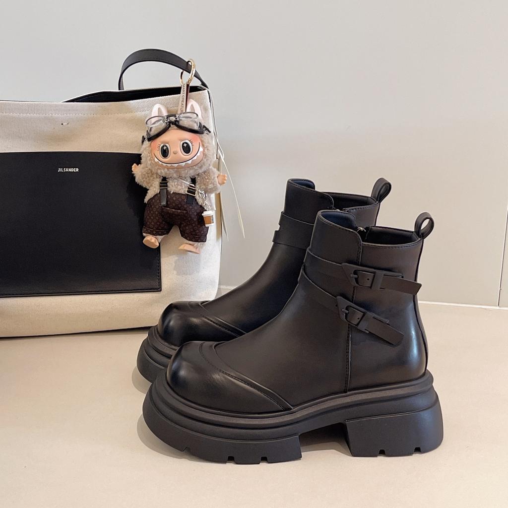 Ботильоны Мартин из мягкой кожи на толстом каблуке с круглым носком, женские универсальные британские облегающие ботинки в стиле ретро на платформе, короткие ботинки, модные ботинки челси