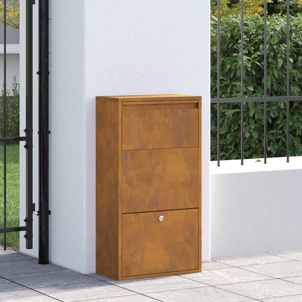 Parcel Drop Box with Door Rust Colored 44 x 22 x 82 cm Weatherproof Steel