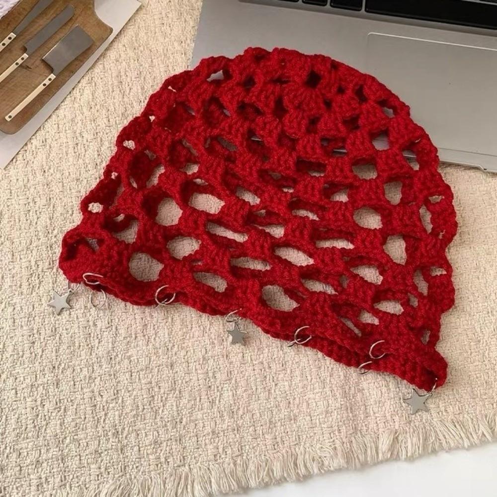 Hollow Out Knit Beanies Star Tassels Weave Cap Fashion Crochet Hollow Knitted Hat Outdoor