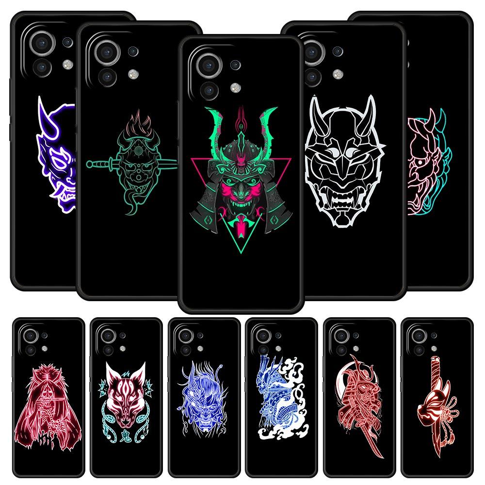Чехол для Xiaomi Poco X4 X3 NFC F3 F4 M3 M4 Mi Note 12T 10 11 Ultra 11T 13 Pro 10T 12 Lite 9T 5G Мягкий чехол Samurai Oni Mask неоновая