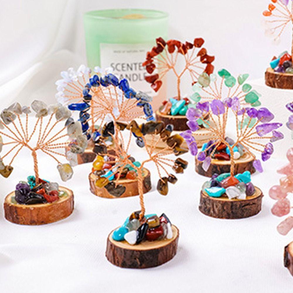 Мини-кристальные деревья положительной энергии Медная проволока Дерево удачи Фигурка Кристальное дерево желаний Настольное