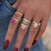 Exquisite Colorful Zircon Flower Design Stainless Steel Rings Gold Plated Waterproof Jewelry For Daily Wear Vacation Seaside