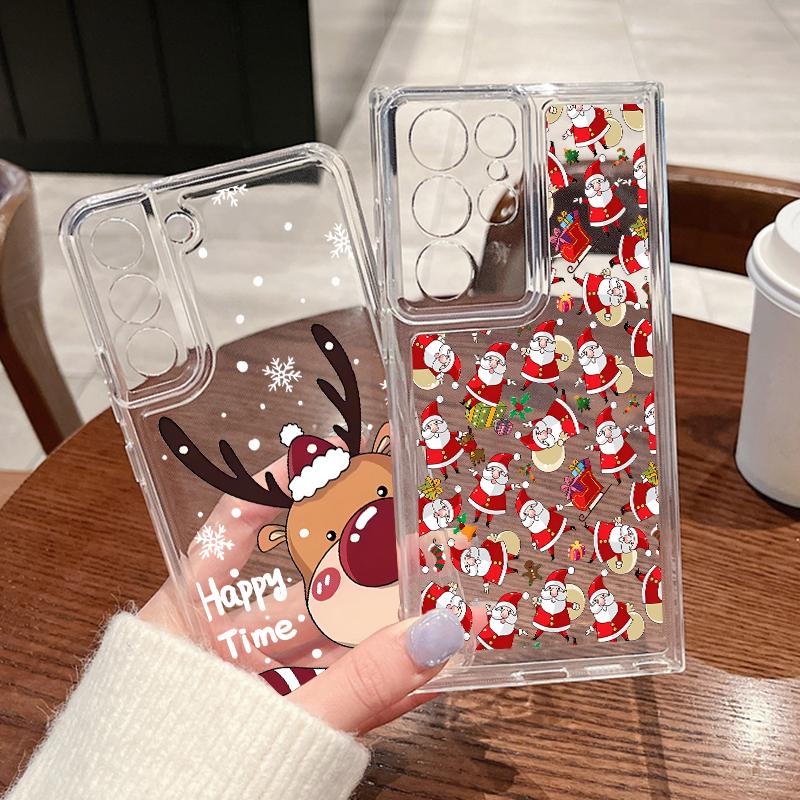 Чехол для телефона с рождественским узором лося для Samsung Galaxy S25 S24 S22 Ultra S23 S24 FE A17 A56 A16 A36 A26 A55 A15 A25 A54 5G Противоударный Прозрачный Мягкий Чехол