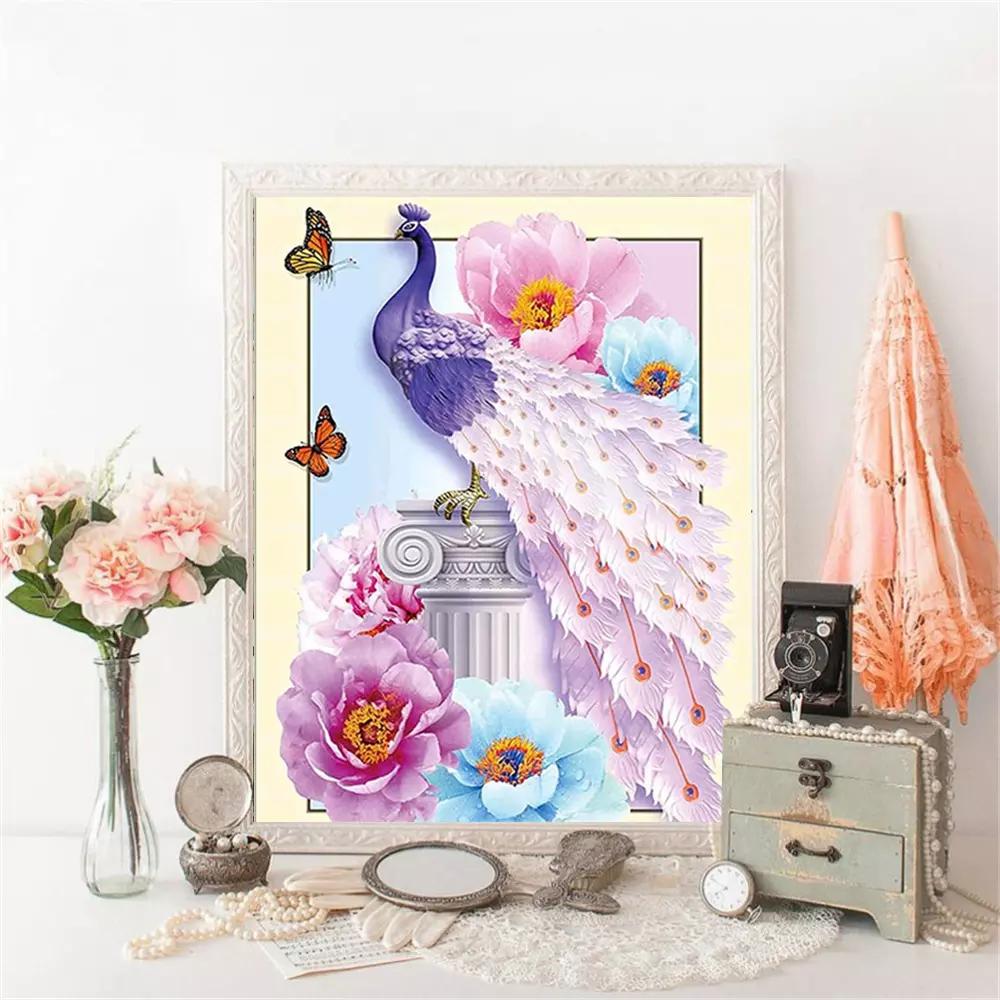 Полный квадратный/круглый набор алмазов, стразы с животными, павлином, Алмазная вышивка, вышивка крестиком, цветок, 5D DIY, мозаика, настенное искусство