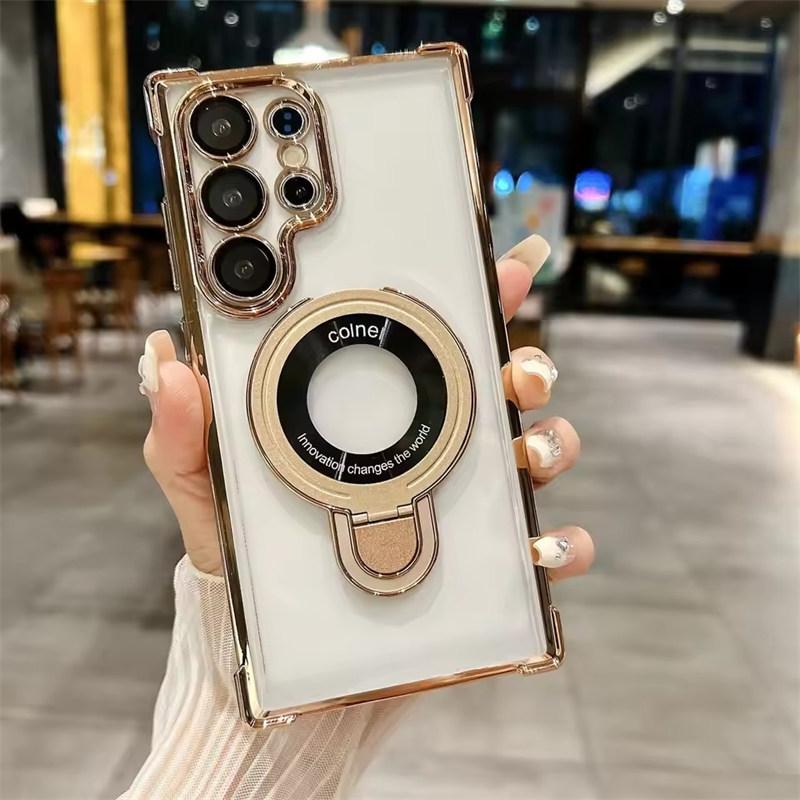 Магнитный чехол Magsafe Clear для телефона Samsung Galaxy S25 S24 S23 S22 Ultra Plus S22 Ring Holder Stand Wireless Charge Cover