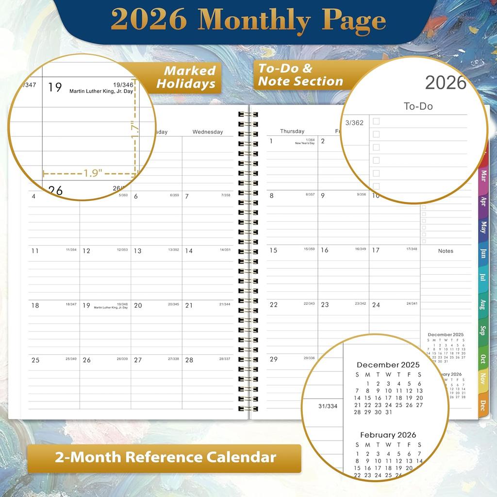 2026 Planner - Planner 2026 Weekly and Monthly from January to December, 9" x 11", 2026 Weekly Monthly Planner with Inner Pocket, Colorful Coated