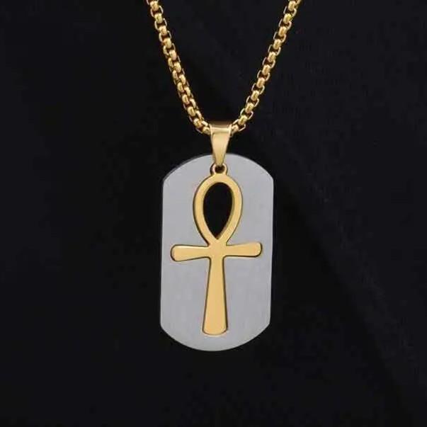 Dog Tag Pendant Necklace Ancient Egypt Egyptian Symbol Ankh Eternal Life Cross Key Life Amulet Talisman Protect Health Jewelry Charming Accessories