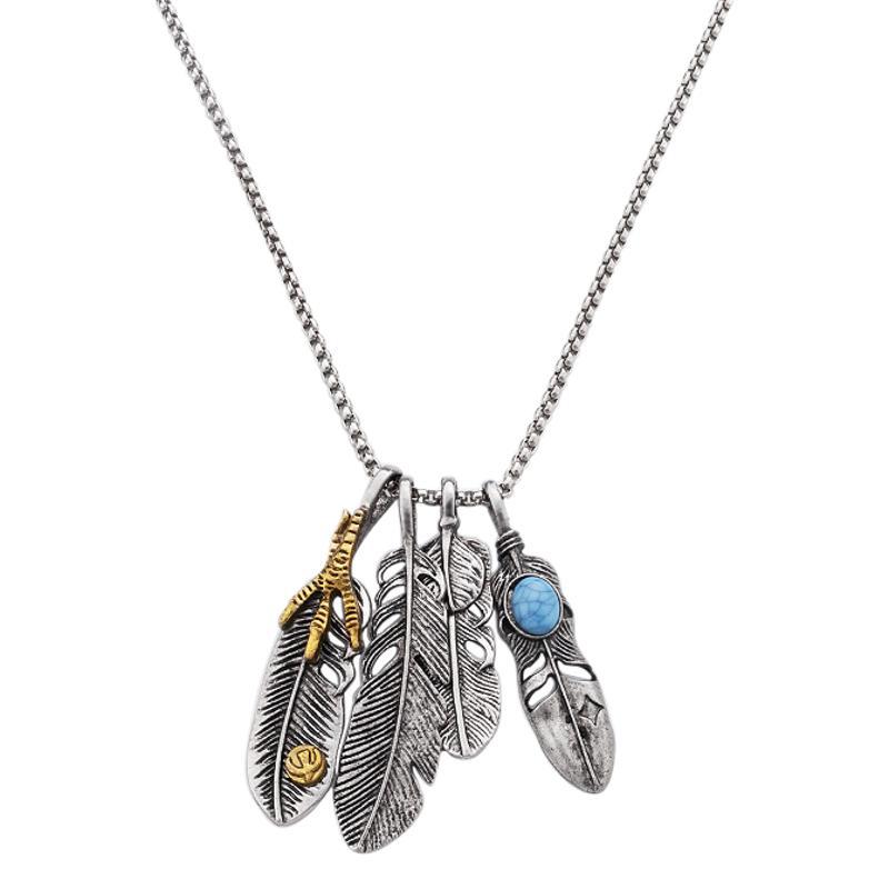 New Feather Pendant Hip Hop Titanium Steel Necklace Nightclub Personalized Trendy Versatile Simple Sweater Chain