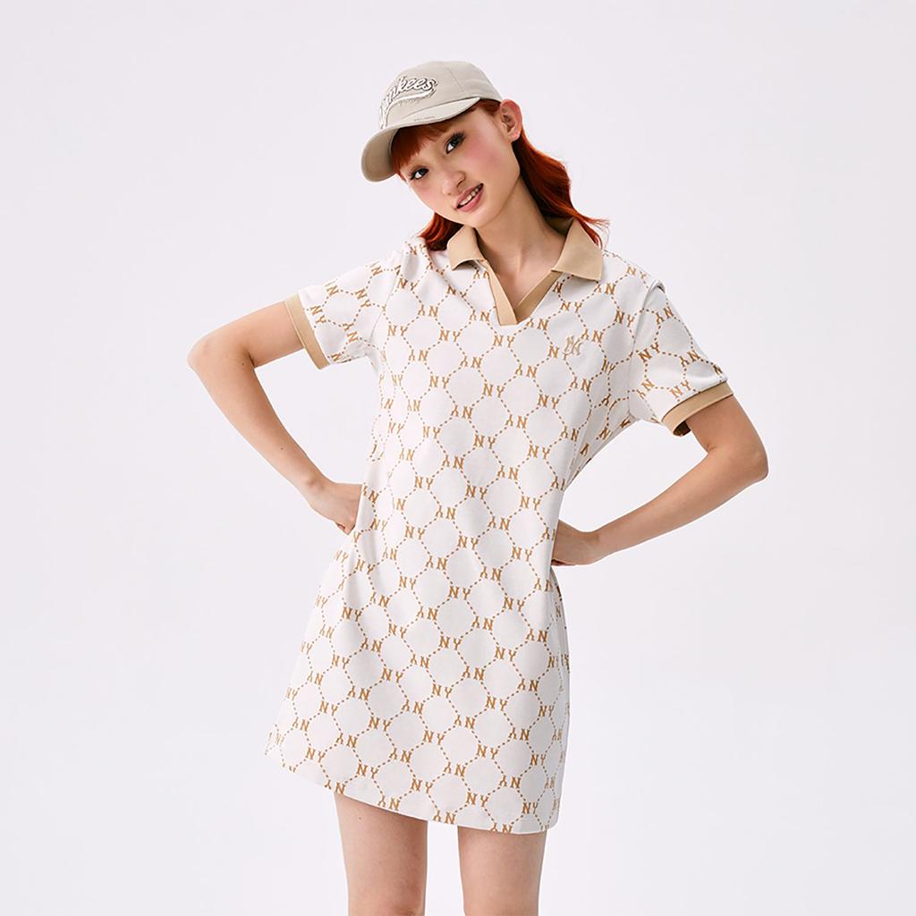 MLB MONOGRAM SS25 Short Sleeved Dress Women's Ivory White 3FOPM0453-50IVS