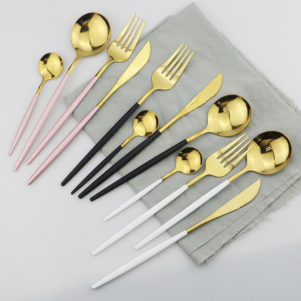 24Pcs Stainless Steel Dinnerware Cutlery Set Knives Forks Coffee Spoon Dinner Tableware Kitchen Utensils Flatware Set