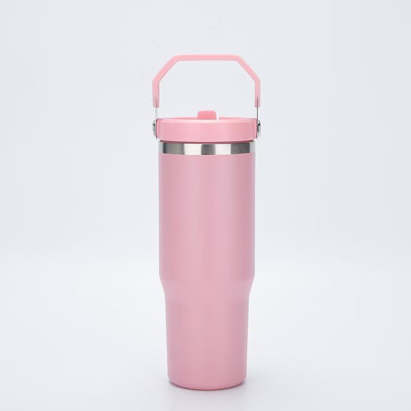 30 Oz Stainless Steel Travel Tumbler With Handle Straw Lid Car Outdoor Use Insulated Water Bottle