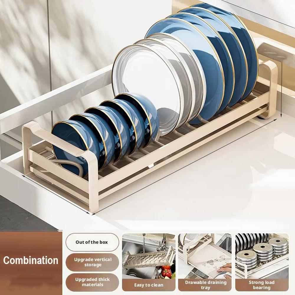 Space Saving Pull Out Dish Rack Built-In Kitchen Drawer Rack Bowl Drain Stand Kitchen Cabinet