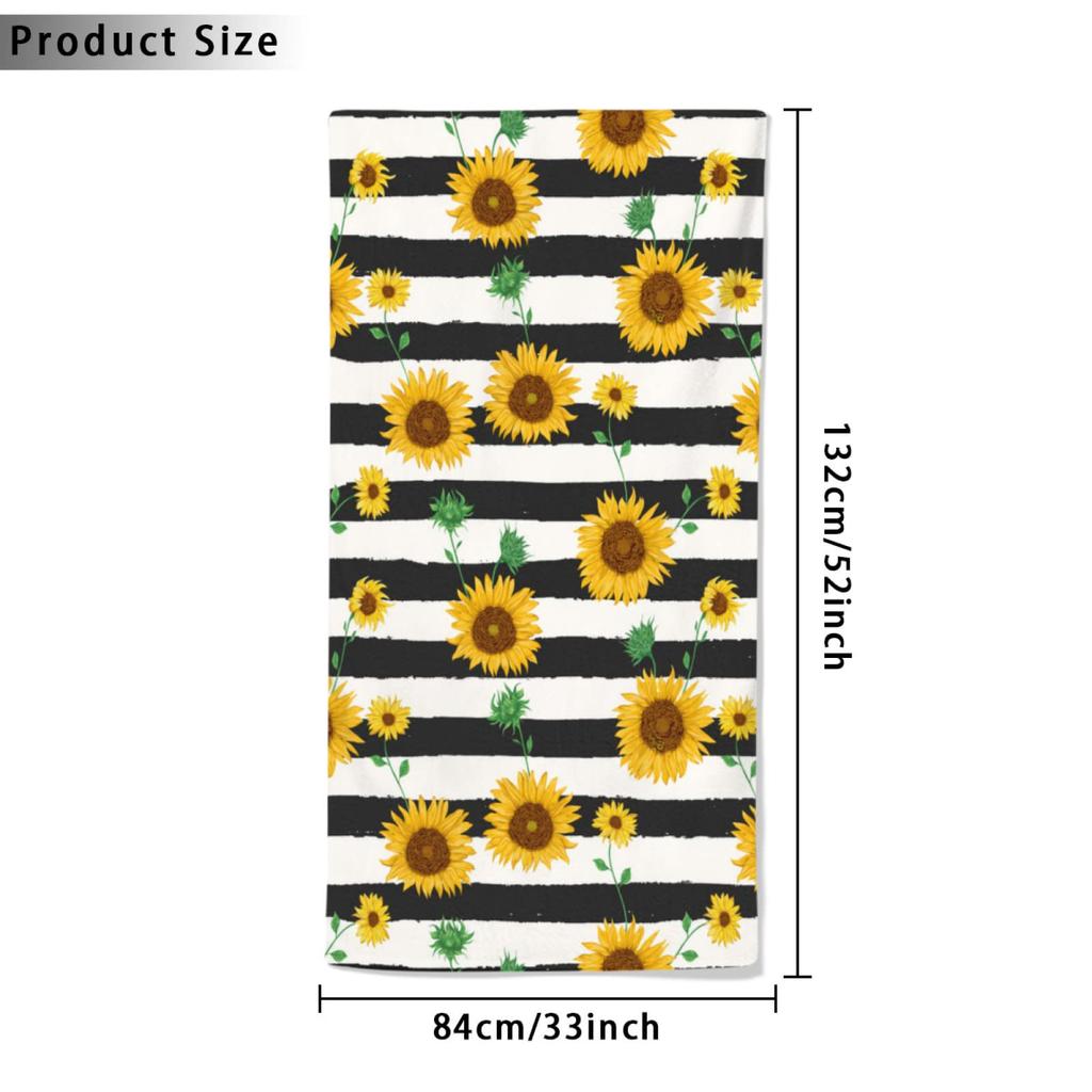 Sunflower Black And White Striped Print Pattern Beach Towel Swimming Bath Towel Sports Fitness Towel