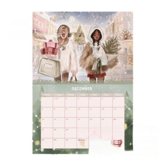 Модный женский акварельный календарь 2026 Элегантная иллюстрация Ежемесячный календарь Шикарный женский художественный планер для декора дома и офиса