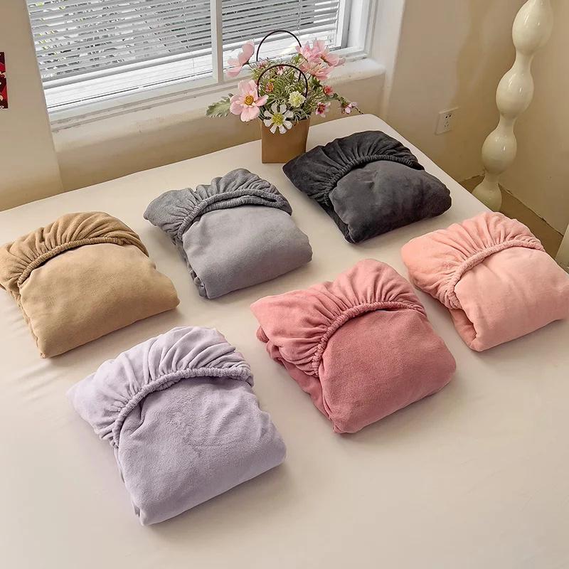 Мягкая теплая плюшевая простыня, эластичный наматрасник, пушистый коралловый флис, постельное белье, зимняя роскошная двуспальная кровать для пар, постельное белье