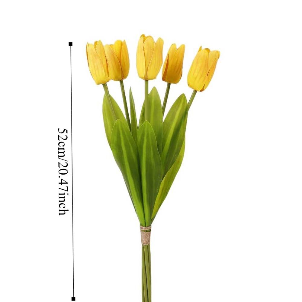 Real Touch Artificial Tulip Flowers Realistic Handmade Simulation Big Tulip 5-Heads 52 cm Faux Tulip Branch Dining Table