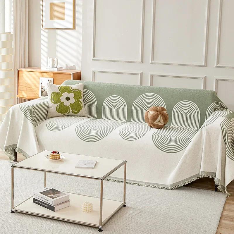 Thicken Chenille Green Sofa Cover Sofa Blanket Simple Geometrical Cushion Ins Wind Sand Hair Towel Fashion Blanket Sofa Towel