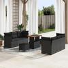 9-piece Garden Sofa Set with Black Poly Rattan Acacia Cushions, 3-piece Garden Dining Set 3363389