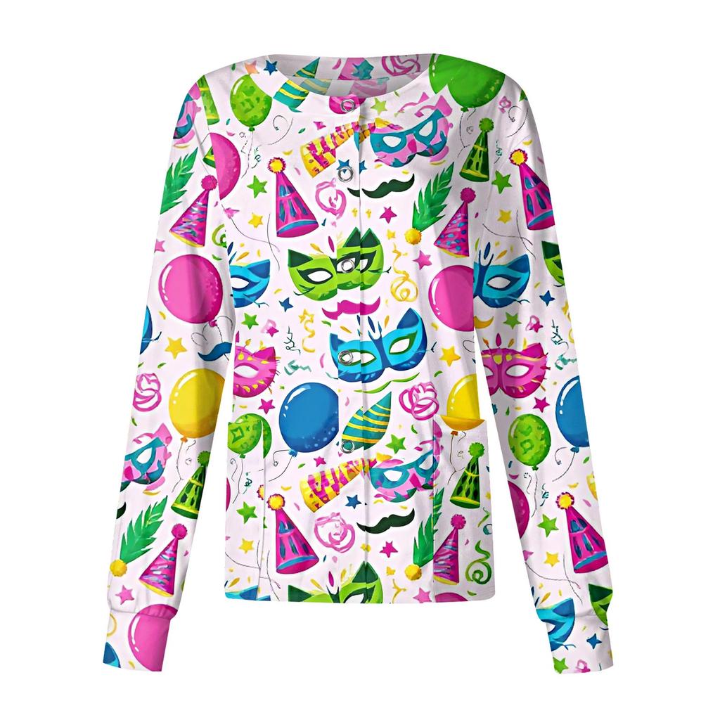 Women's Casual Long-sleeved Single-breasted Printed Protective Clothing Cardigan Top