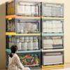 Foldable Storage Box with Lid and Pulleys Storage Cabinet Can Be Stacked