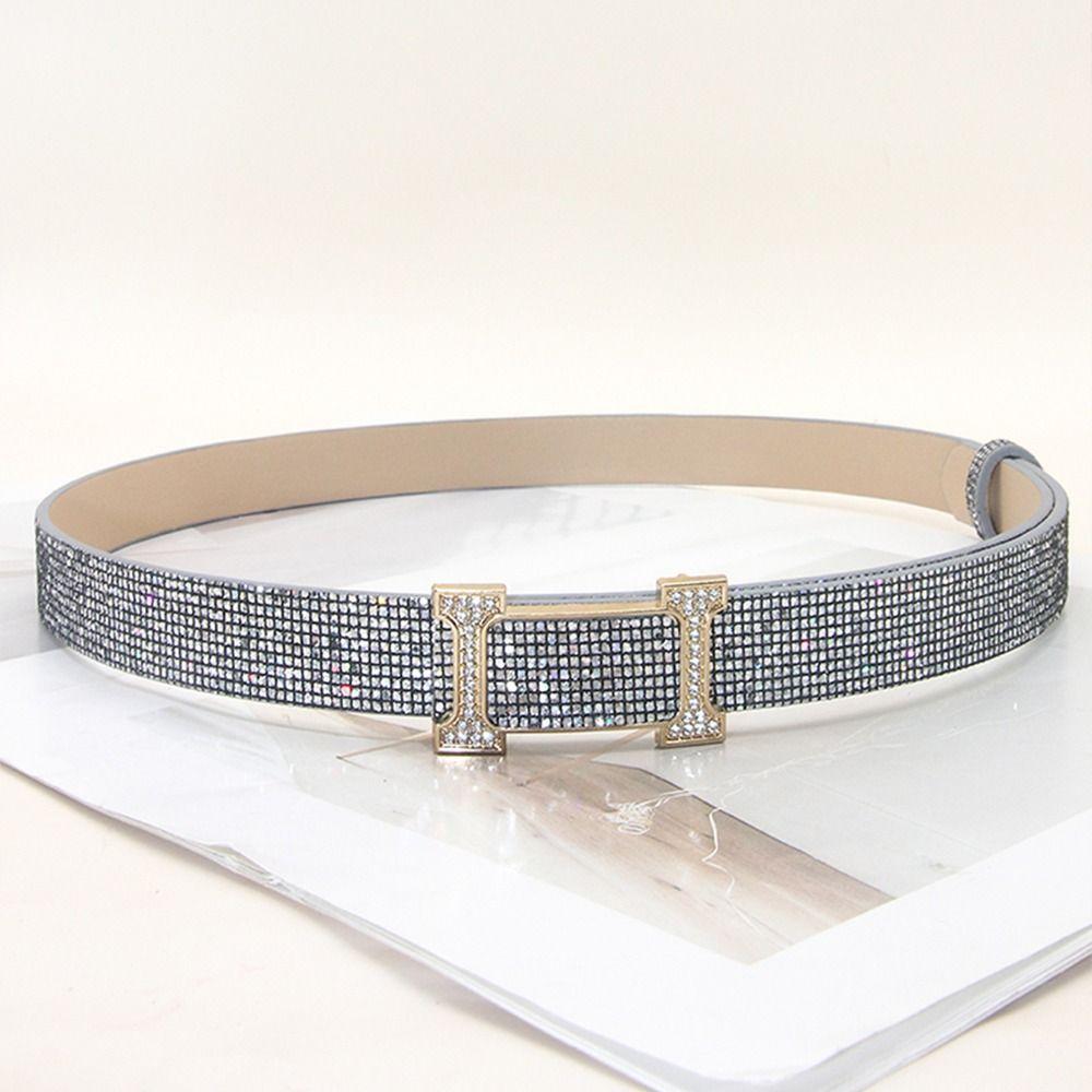 Versatile Sparkling Rhinestone Belt Bling Bling Slide Buckle Belt Vintage Trendy Waistband Women
