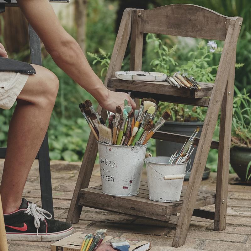 Трапециевидная подставка для цветов из массива дерева - Американский ретро многоярусная полка