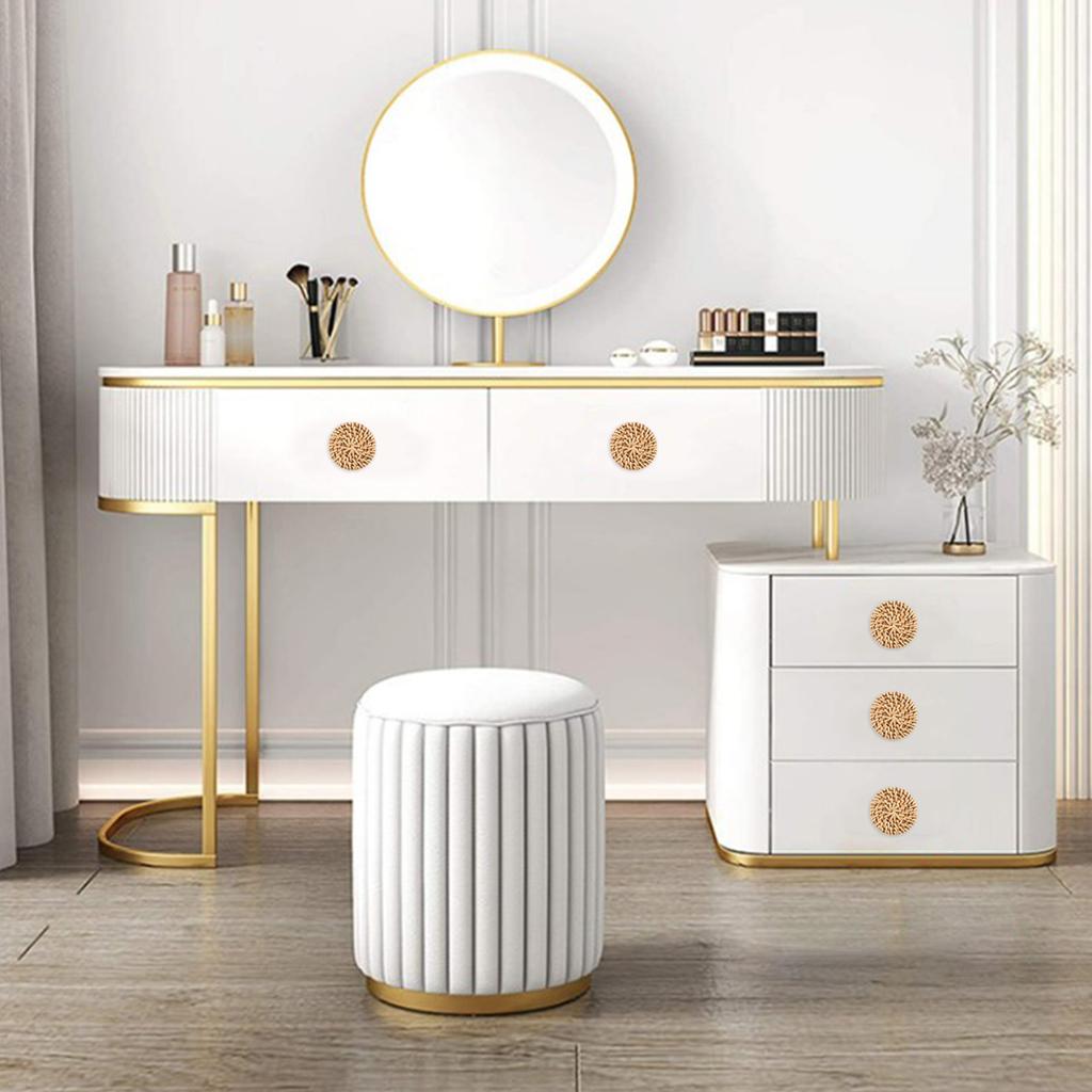 6/18Pcs Rattan Wooden Drawer Knobs Round Handmade Woven Cabinets Dresser Furniture Handles Kitchen Cupboard Wardrobe Door Pulls