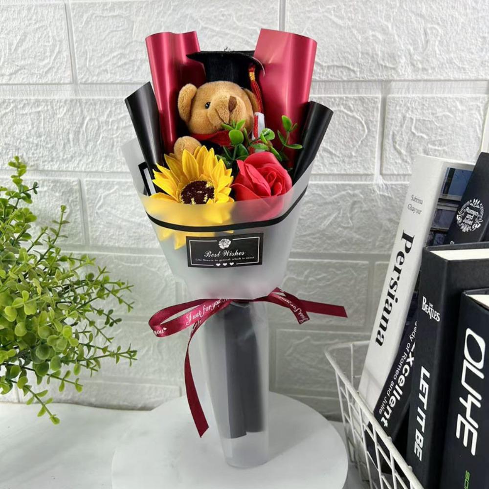 Multicolor Graduation Bear Bouquet Cute Plush Toy Bear Chic Cartoon Lovely Bear Birthday Party