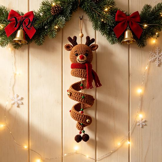 Handmade Reindeer Hanging Decor Christmas Spiral Ornament Crochet Kit, DIY 3D with Gift for Friends Yarn And Beads, Seasonal Craft Decoration Holiday