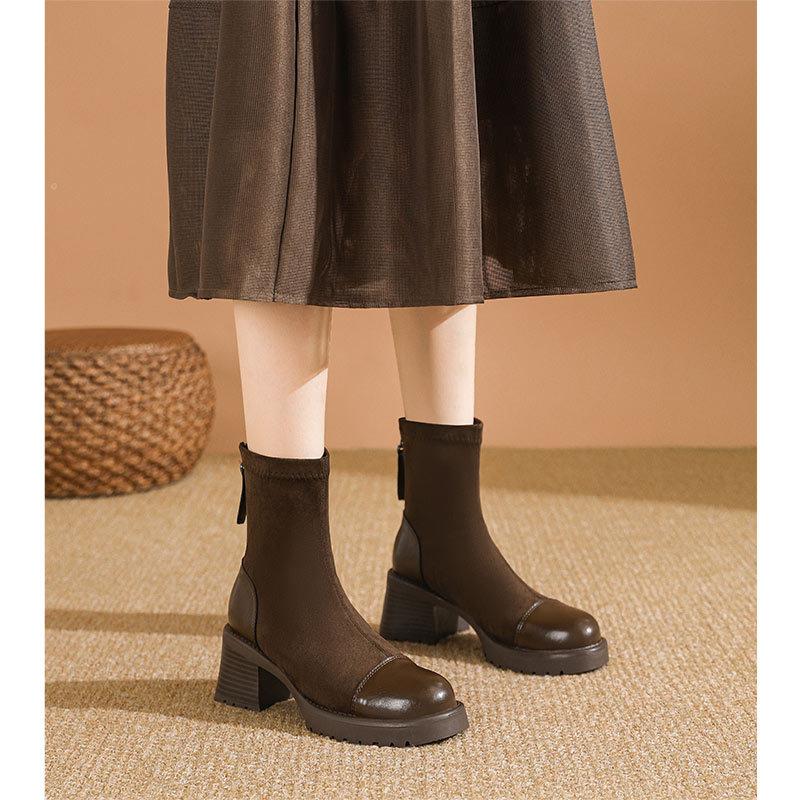 Martin Boots Women's High-heeled British Style 2024 New Autumn and Winter Thick-soled Medium Boots Retro Thick-heeled Short Boots