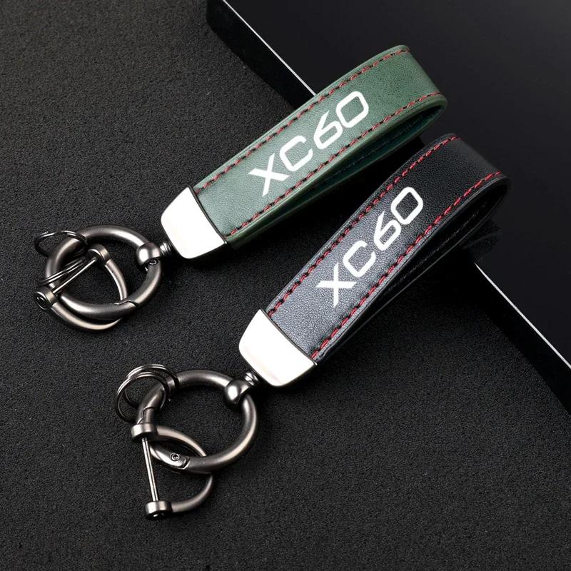 Premium Material Leather Car Key Ring Chain Car Interior Keychain for Volvo XC60 with logo car accessories