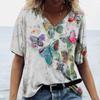 Women's T-shirts Fashion Tops V-neck Colorful Butterfly T Shirt Female Short Flowers 3 Print Casual  T-Shirts