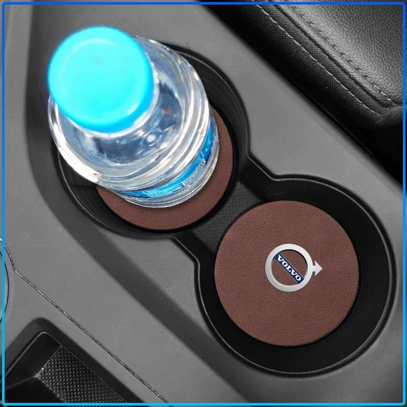 Car leather Water Coaster Non-Slip Mat Car Bottle Holder Insert Pad For Volvo XC60 XC90 S60 S80 S40 V40 V60 V70 V50 XC70
