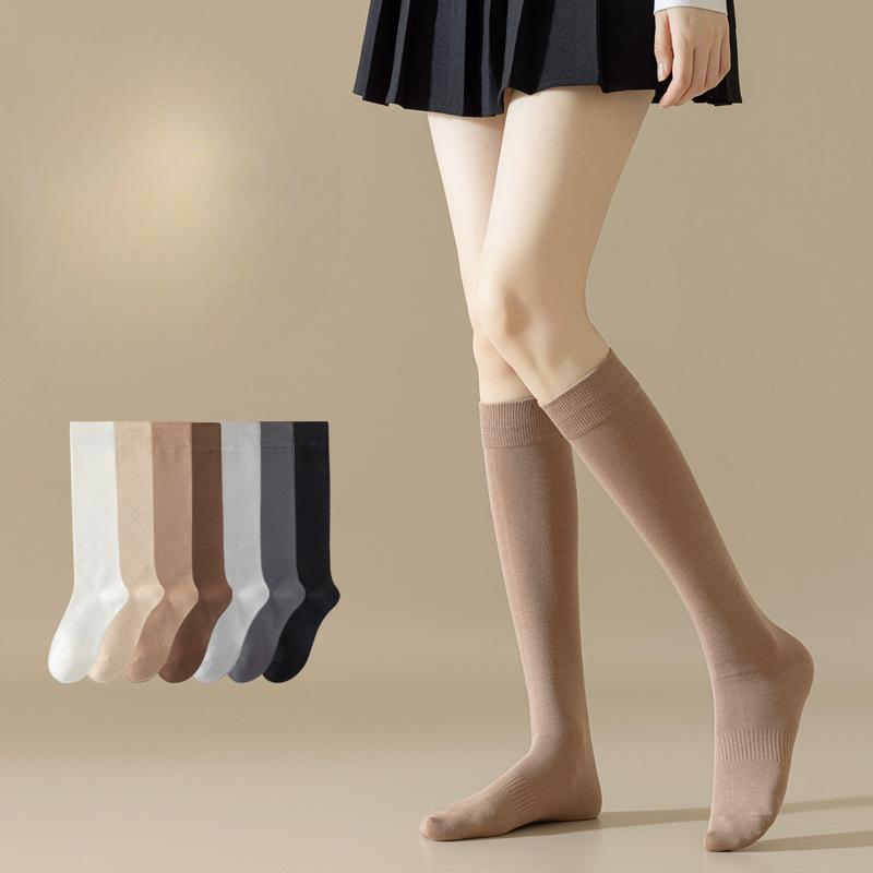 Весенне-летние простые и универсальные гольфы до икры, однотонные хлопковые носки, утягивающие и формирующие компрессионные носки, носки средней длины