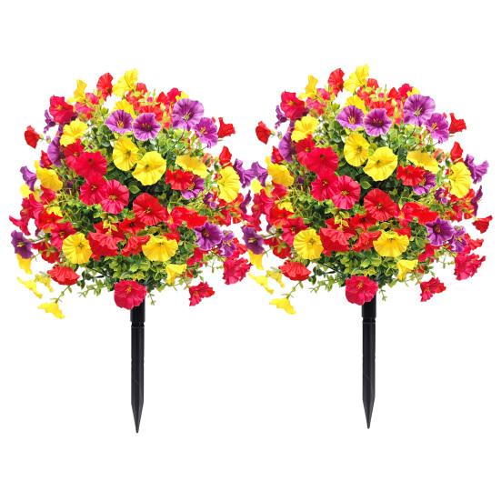 Faux Morning Glory Flowers Artificial Morning Glory Bush with Ground Spike Realistic Fake Greenery Shrubs for Farmhouse Porch Patio Decoration