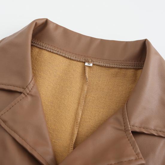 Men Jacket Turn-down Collar Smooth Solid Color Faux Leather Windproof Streetwear Slim Fit Long Sleeve Men Trench Coat