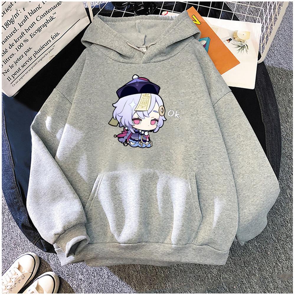 Kawaii Genshin Impact Qiqi 2D принт Мужская хлопковая толстовка с капюшоном Повседневный пуловер большого размера Популярная уличная модная тенденция Мужская одежда