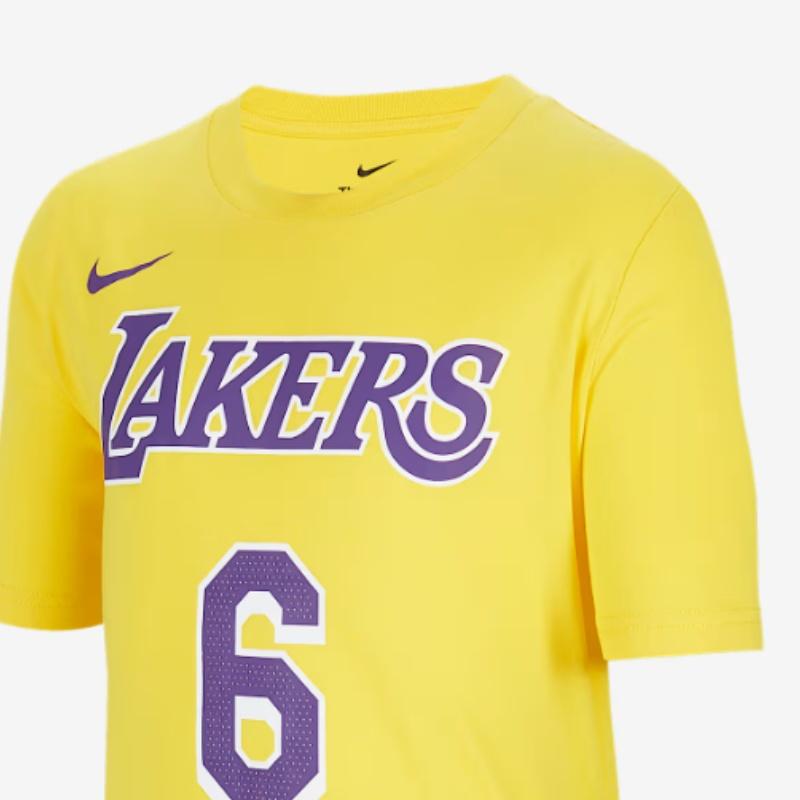 Nike Футболка NBA Collaboration Los Angeles Lakers с буквенным принтом и номером, спортивная, с коротким рукавом, детская, цвет Amarillo-Yellow DR0777-728