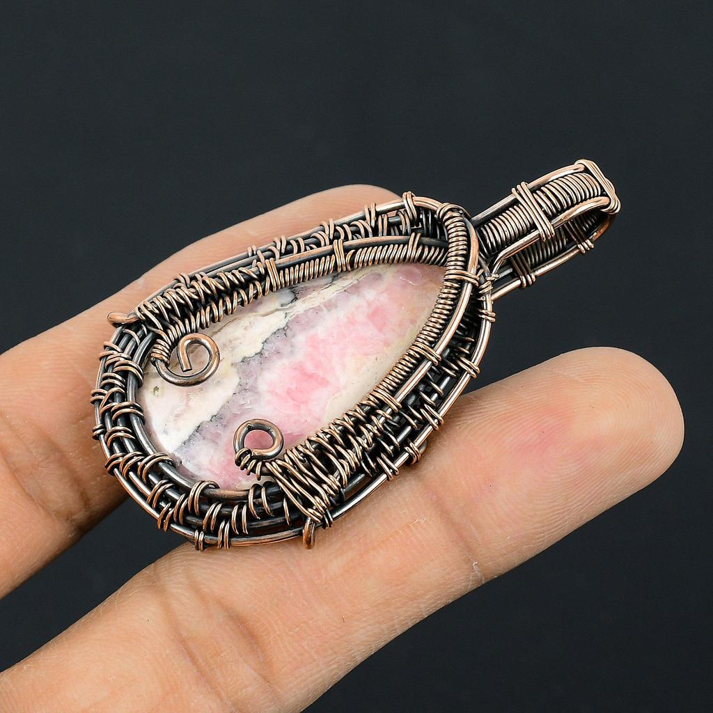 Rhodochrosite Jewelry, 999 Copper Wire Wrapped Pendant, Handmade Gemstone Jewelry Pendant, For Memorial Day