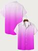 Men's Gradient Pink Lapel Button-Up Shirt - Short Sleeve Breathable Polyester Button Collar Collar Suitable for Outdoor, Beach Parties, Carnivals &