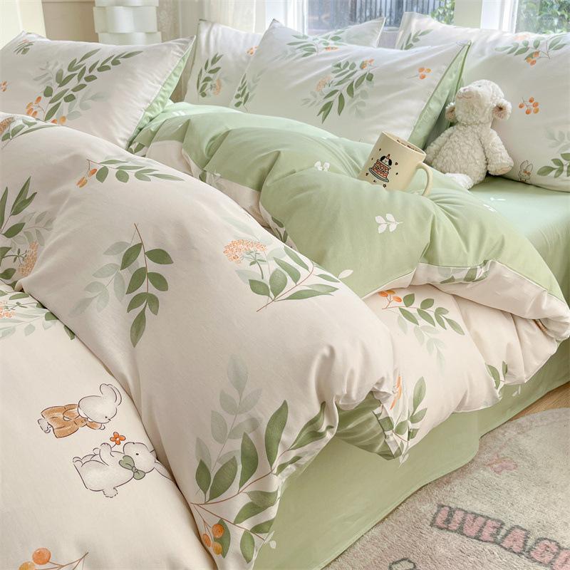 Комплект постельного белья из четырех предметов, пододеяльник из чистого хлопка с цветочным рисунком, простыня для спальни из трех предметов